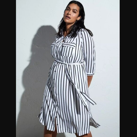 Torrid Black White Stripe Georgette Midi Shirt Dress 2 2X 18 20 NWT - Picture 5 of 6